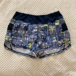 Athleta Printed Running Shorts - Blue and‎ Yellow - Size XS